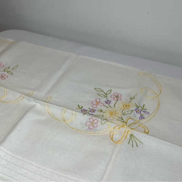 Embroidered Floral Tablecloth. Square. Handmade. New. Vintage. - Picture 2 of 8